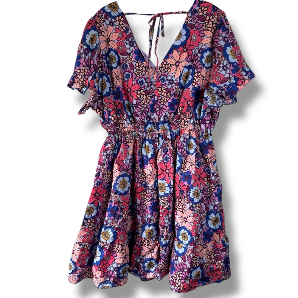 Terra & Sky Floral Midi V Neck Cotton dress - Picture 1 of 2